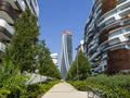 Milano, Italy. City life. Hadid Residences and Generali tower. Luxurious apartments. Modern architecture. Eco friendly flats