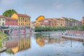 MILANO, ITALY, JULY 19, 2019: View of Darsena del Naviglio channel in center of Milano, Italy