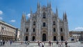 Milano, Italy. The main facade of the Dome and the square. The famous Cathedral in Milan. The church a main landmark of the town