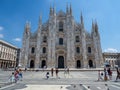 Milano, Italy. The main facade of the Dome and the square. The famous Cathedral in Milan. The church a main landmark of the town