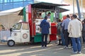 MILANO , ITALY -16 OCTOBER 2015 : people lined up in one of the carts typically Italian street food