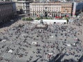Milano, Italy. The square of the Duomo seen from the terrace above the roof of the cathedral