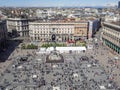 Milano, Italy. The square of the Duomo seen from the terrace above the roof of the cathedral