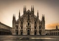 Milano piazza duomo cathedral front view at night