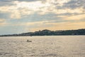 Milazzo town seen from the sea at sunset Royalty Free Stock Photo