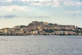 Milazzo town seen from the sea at sunset Royalty Free Stock Photo