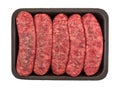 Mild bratwurst sausages in a black tray