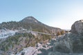 View of Mile High Swinging Bridge, at Grandfather Mountain State Park, North Carolina. Royalty Free Stock Photo