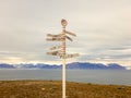 Mileage signpost at Pond Inlet, Baffin Island, Canada