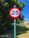 25 Miles Per Hour Road Sign, Guernsey Channel Islands Royalty Free Stock Photo