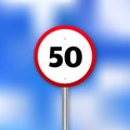 Miles road sign with 50 for web design. Black background. Vector background Royalty Free Stock Photo