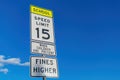 15 miles Speed Limit sign on the road of School Zone Royalty Free Stock Photo