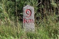 Milestone 9 kilometers in Samso island Royalty Free Stock Photo