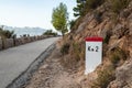 A milestone with second kilometer sign, spain Royalty Free Stock Photo