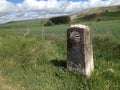 Milestone with the symbol of the camino de Santiago de Compostella