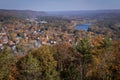 Milford, PA, and the Delaware River from scenic overlook on a sunny fall day