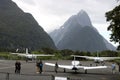 Milford Sound airport and Mitre Peak New Zealand Royalty Free Stock Photo