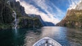 Scenic tourist attraction of Milford Sound cruise, New Zealand Royalty Free Stock Photo