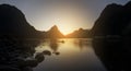 Milford Sound in Fiordland National Park in south island,New Zealand during sunset Royalty Free Stock Photo