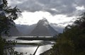 Milford Sound at low tide in winter sunset Royalty Free Stock Photo