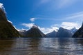 Milford Sound and Mitre Peak in Fjordland NP, NZ Royalty Free Stock Photo