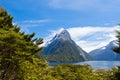 Milford Sound and Mitre Peak in Fjordland NP, NZ Royalty Free Stock Photo