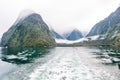 Milford Sound Piopiotahi is a famous attraction in the Fiordland National Park, New Zealand`s South island Royalty Free Stock Photo