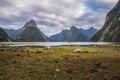 Milford Sound Piopiotahi is a famous attraction in the Fiordland National Park, south island of New Zealand Royalty Free Stock Photo