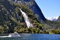 Milford Sound waterfalls on a beautiful day