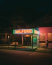 The Milford Theater neon sign at night, Milford, Pennsylvania Royalty Free Stock Photo