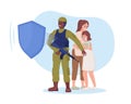 Militant protecting citizens 2D vector isolated illustration