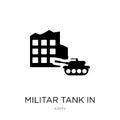 militar tank in city street icon in trendy design style. militar tank in city street icon isolated on white background. militar