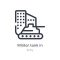 militar tank in city street outline icon. isolated line vector illustration from army collection. editable thin stroke militar