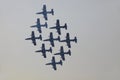 Military airbase Cameri, the Italian acrobatic team `Frecce Tricolori` during an airshow