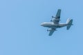 Military aircraft in the blue sky in Tel Aviv. Independence Day in Israel. Israel Air Force parade Royalty Free Stock Photo