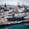 Military Aircraft Carrier Docked at Port with Cargo Ships in Background Royalty Free Stock Photo