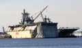 Military Aircraft Carrier under repair in Norfolk, Virginia Royalty Free Stock Photo