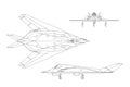 Military aircraft. Contour drawing of war plane. Top, side and front Royalty Free Stock Photo