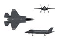 Military aircraft. Images of fighter jet. Three views airplane