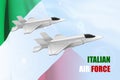 Military aircraft with Italy flag. Air Force Day.