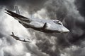 Military aircraft 5th generation advanced F-35 joint strike fighter aircraft`s after a successful bombing run. Royalty Free Stock Photo