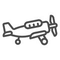 Military aircraft toy line icon, kid toys concept, military airplane sign on white background, airplane with propeller