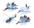 Military aircrafts isometric. 3D airplanes isolate on white