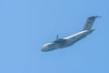 Military airplane in the blue sky over the sea in Tel Aviv. Independence Day in Israel. Israel Air Force parade