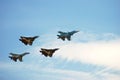 Military airplanes in flight at MAKS International Aerospace Salon MAKS-2017