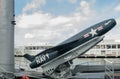 Military airplanes and helicopters displayed on the USS Intrepid Museum desk. New York City. USA Royalty Free Stock Photo