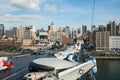 Military airplanes and helicopters displayed on the USS Intrepid Museum desk. New York City. USA Royalty Free Stock Photo