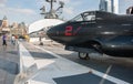 Military airplanes and helicopters displayed on the USS Intrepid Museum desk. New York City. USA Royalty Free Stock Photo