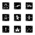 Military armor icons set, grunge style