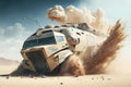 Military armored car rides in the desert. Neural network AI generated